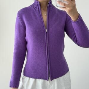 William Lockie 100% Cashmere Sweater Cardigan Womens XS Purple Full Zip Scotland